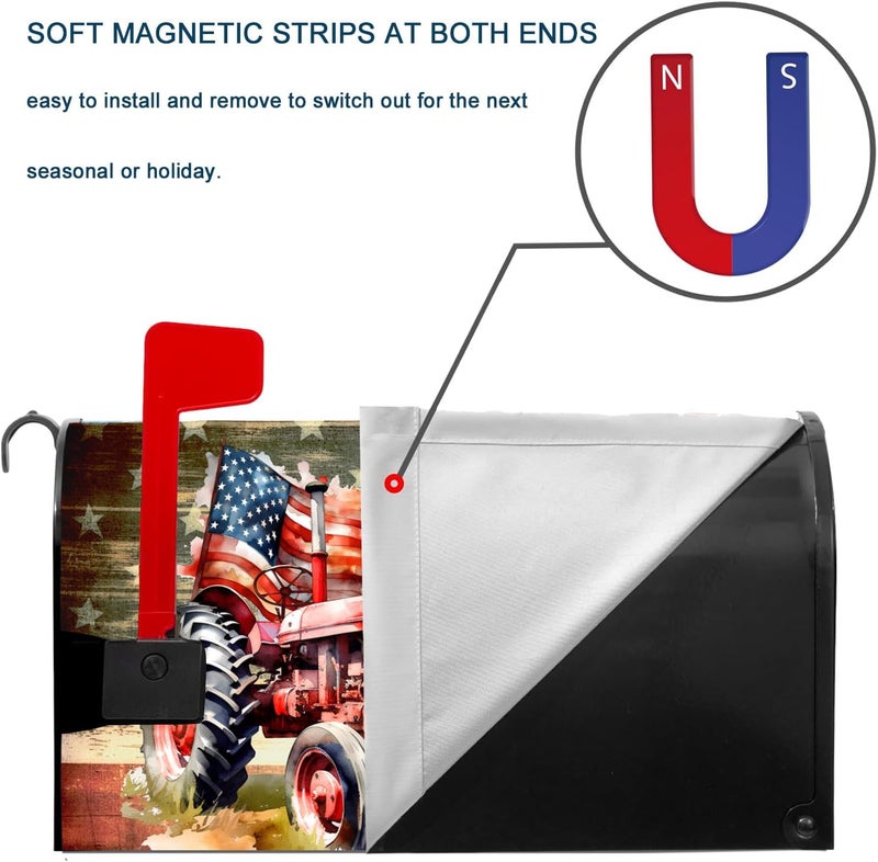 MONNCHA Mailbox Covers Magnetic Standard Size, Patriotic American Eagle Tractor Mailbox Wraps Decorations Accessories for 250 Years of American July 4th 2026 US Post Letter Box Cover Outdoor Garden Decor - Image 4